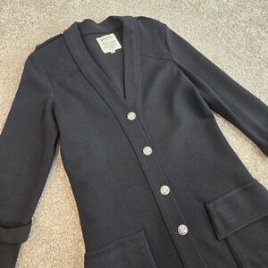 Vintage Riviera 100% Wool Black Cardigan Sweater Womans Size 10 Sliver Buttons